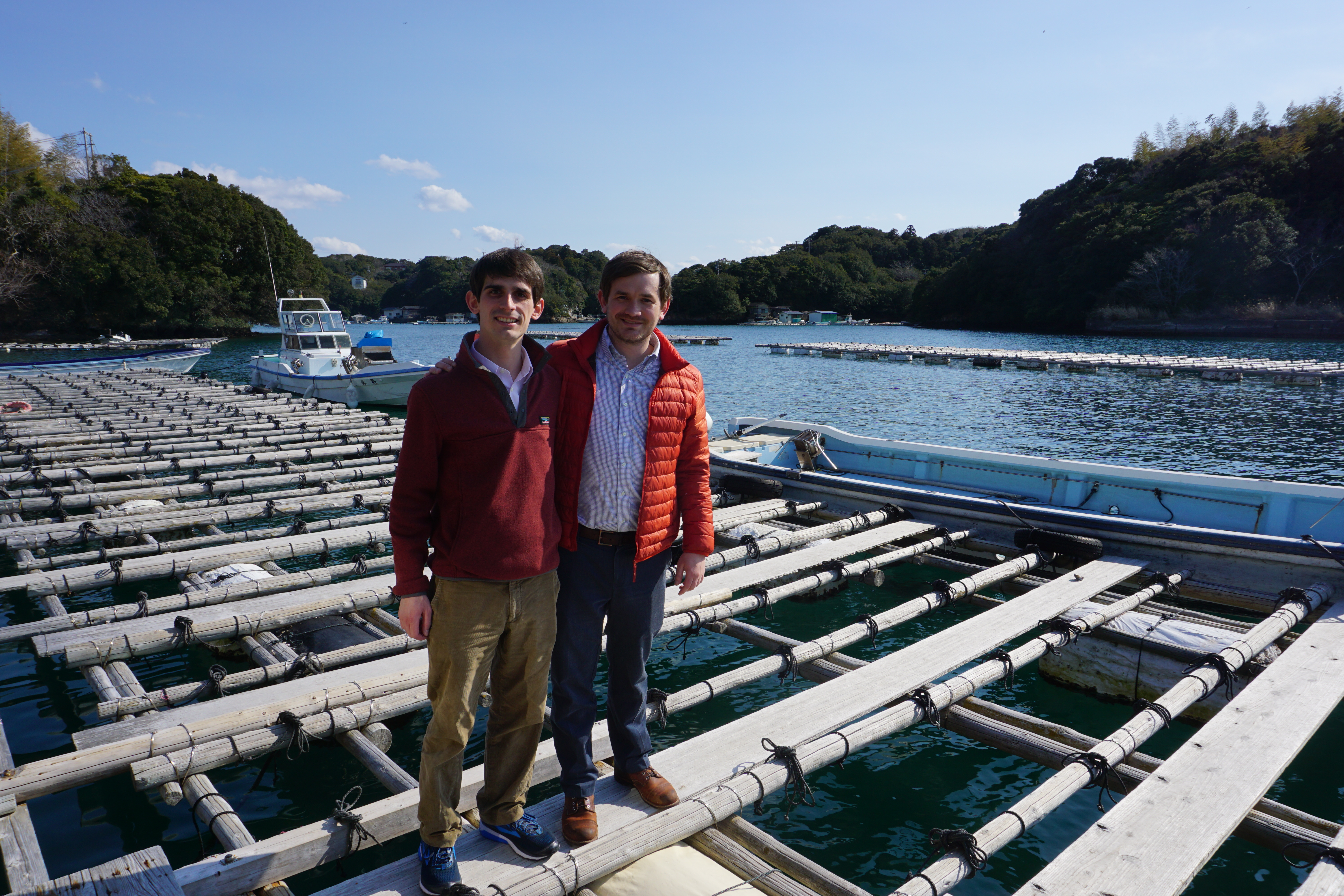 Charlie and Wes taking in the beautiful scenery at the pearl farm in Mie, Japan.